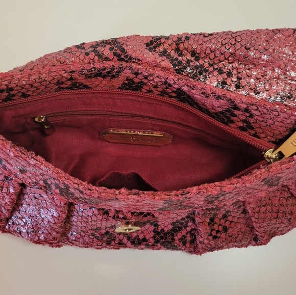 Urban Expressions Clutch Vegan Python Look, Red, Black, Gold Hardware - Picture 3 of 11